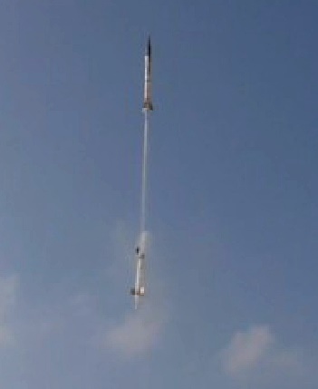 Typical multiple stage water rocket shortly after stage separation.